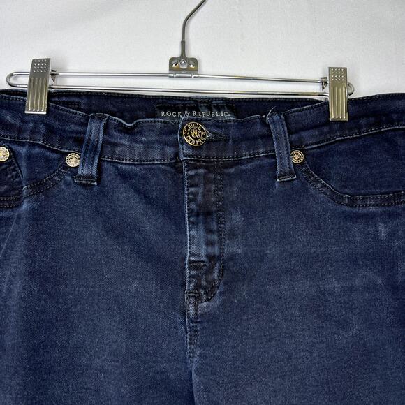 Rock & Republic Black Slanted Back Pockets w/ Special Rivets Stretch Jeans Size - Picture 4 of 12